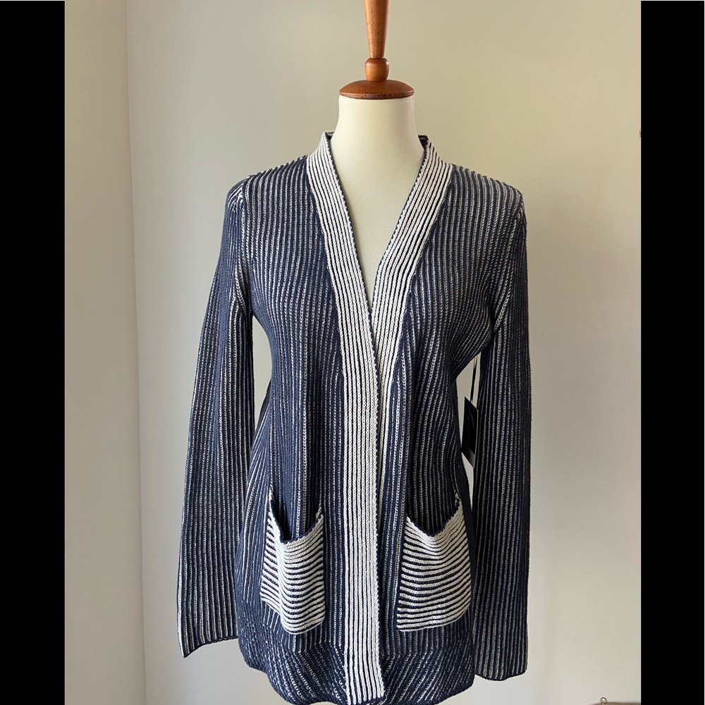 NWT Simply Vera Wang ottoman heavy knit shawl knit sweater jacket navy/ivory